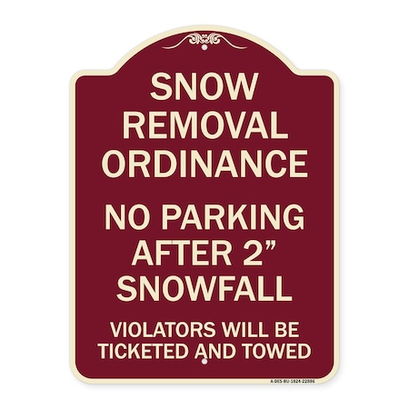 Signmission Snow Removal Ordinance No Parking After 2 Snowfall Heavy-Gauge Alum Sign, 24" x 18", BU-1824-22886 A-DES-BU-1824-22886